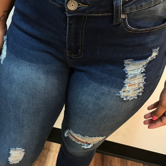 ‼️ Dark Distressed Style Ripped Stretch Jeans - Picture 8 of 8